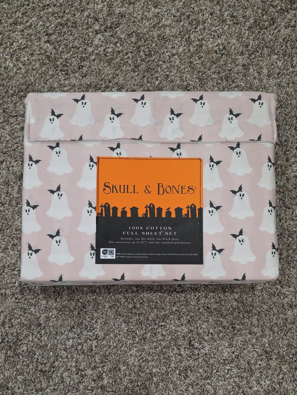 NEW Skull & Bones Pink Ghost Cotton Full Sheet Set